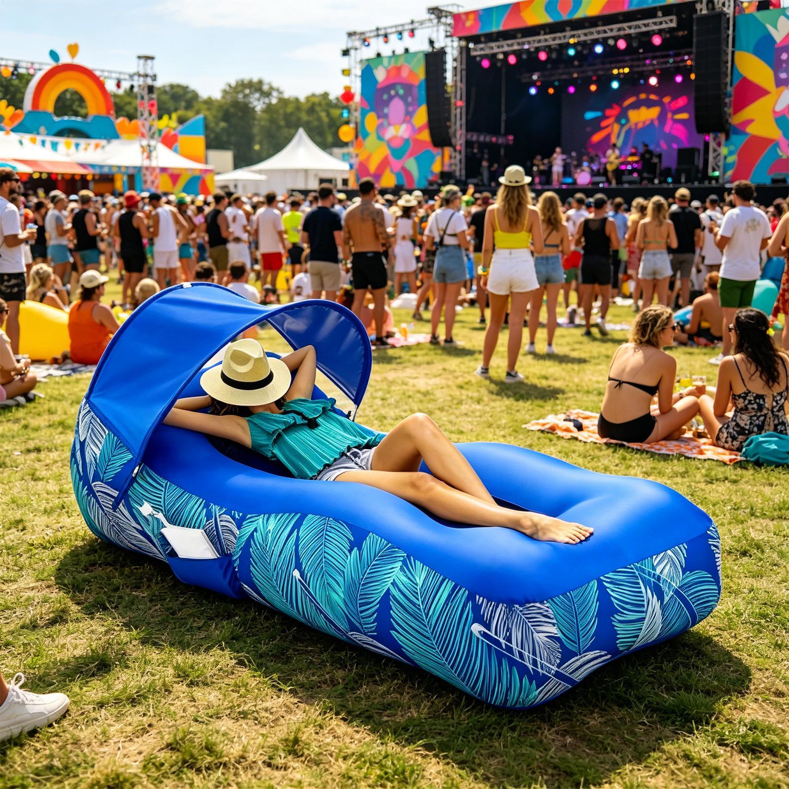 Pool Lounger Inflatable - Lettino Gonfiabile con Parasole, Divano Portatile