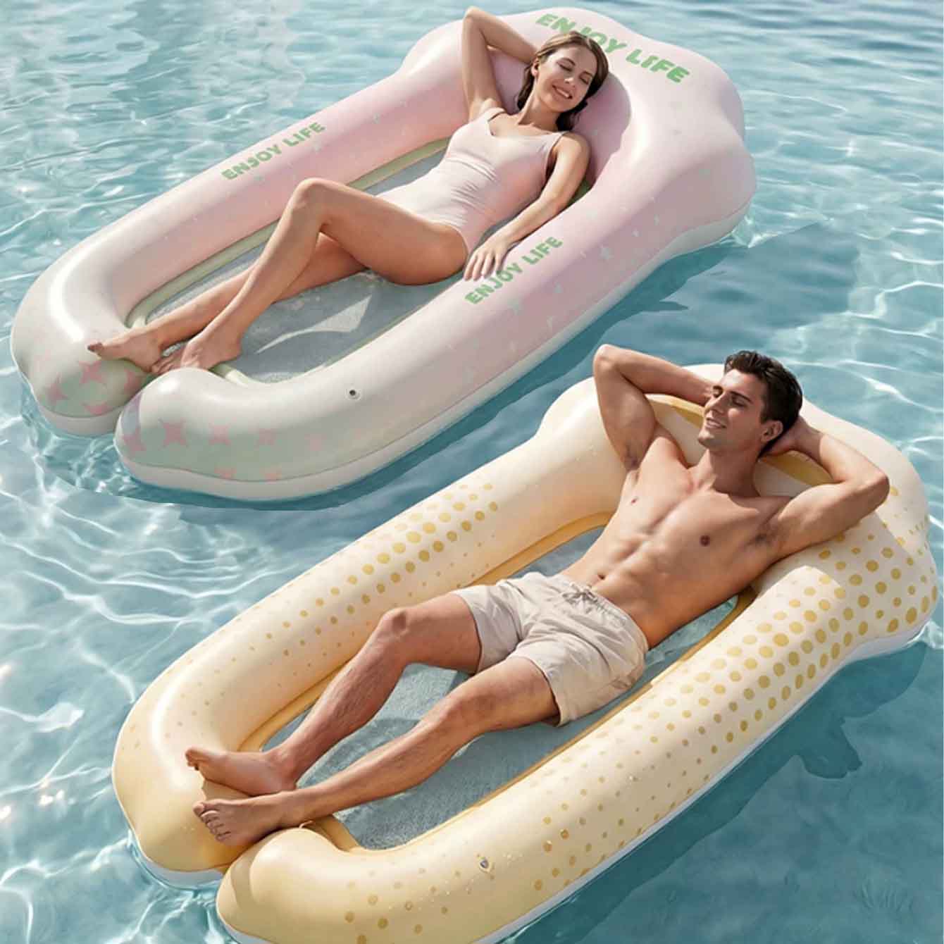 Pool Lounger Inflatable - Lettino Gonfiabile Galleggiante per Piscina, Materassino